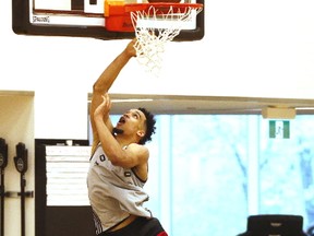 Mississauga’s Dillon Brooks puts up a shot while working out for the Raptors on May 22, 2017. (Michael Peake/Toronto Sun)