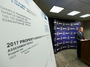 Rod Risling, Manager, Assessment and Taxation, speaks about the latest assessed values of properties during a news conference at City Hall in Edmonton, Alberta on Tuesday, January 3, 2017. Ian Kucerak / Postmedia