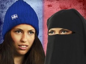 A controversial Quebec provincial byelection poster depicting a woman wearing a niqab has upset some local residents in the Montreal riding of Gouin. The poster, which has the slogan Choose Your Quebec, shows two pictures of the same woman: one with her sporting a blue tuque and the other wearing a niqab. (Horizon Quebec Photo)