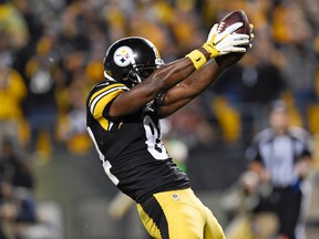 Pittsburgh Steelers wide receiver Antonio Brown celebrates after scoring a touchdown during an NFL game against the Kansas City Chiefs on Oct. 2, 2016. (AP Photo/Don Wright)