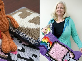 Angel St. Gelais and her crochet creations. (Chris Abbott/Tillsonburg News)