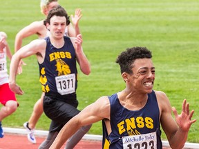 ENSS runner Jared Hall leads a strong BQ contingent to the East Regionals track and field championships Thursday and Friday in Ottawa after winning three gold medals at COSSA last week at MAS Park. (Bea Serdon for The Intelligencer)