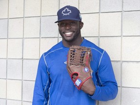 Toronto Blue Jays outfielder Anthony Alford smiles at spring training in Dunedin, Fla. on February 24, 2016. (THE CANADIAN PRESS/Frank Gunn)