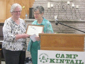 Karen Webster, president of Wingham Goforth presented an Honorary Life membership to Kathy Armstrong during the WMS Spring Rally in Kintail on May 15, 2017. Armstrong has shown great leadership in Presbyterial and local WMS service.