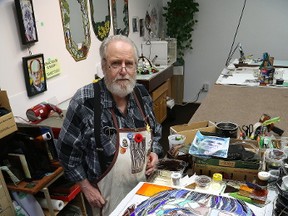 Stained glass artist Hadyn Butler, of Plant Place Stained Glass in Sudbury, Ont., is working on his latest project, which is a portrait of Mr. Spock of Star Trek. John Lappa/Sudbury Star/Postmedia Network