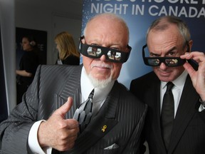 Don Cherry and Ron MacLean sport some 3D glasses at the CBC Winter launch event at the TIFF Bell Lightbox event in Toronto on Thursday Nov. 18, 2010. (Craig Robertson/Toronto Sun)