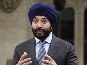 Innovation, Science and Economic Development Minister Navdeep Singh Bains responds to a question during Question Period in the House of Commons in Ottawa, Feb. 23, 2017. THE CANADIAN PRESS/Adrian Wyld