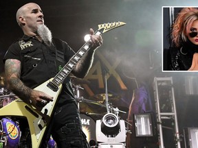 Anthrax guitarist Scott Ian says the band would love to back up Lady Gaga (inset) on tour because she is a "metalhead."  (Ethan Miller/Getty Images/MARK RALSTON/AFP/Getty Images)