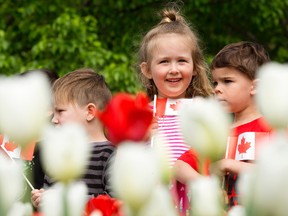 The Edmonton Valley Zoo has planted a tulip garden in the shape of a polar bear to commemorate the 150th anniversary of Canada’s confederation.