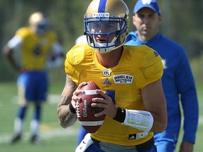 QB Austin Apodaca takes part in a footwork drill during Winnipeg Blue Bombers rookie camp on the University of Manitoba campus in Winnipeg on Wed., May 24, 2017. Apodaca’s strong arm earned him a spot in the Winnipeg Blue Bombers main camp, while Malcolm Bell was sent packing as the Bombers trimmed their training camp roster on Saturday, May 27, 2017.
Kevin King/Winnipeg Sun/Postmedia Network