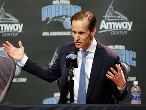 Orlando Magic’s new president of basketball operations, Jeff Weltman, answers questions during a news conference Wednesday, May 24, 2017, in Orlando, Fla. (AP Photo/John Raoux)