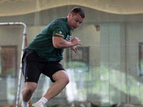 Edmonton Eskimos  Mark Mackie takes part in physical testing at the Commonwealth Recreation Centre Field House on Saturday May 27, 2017, in Edmonton.