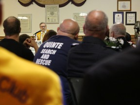 Lion Larry Brown, president of the Belleville Lions Club, speaks to a group of Lion members and Quinte Search and Rescue members on Saturday May 27, 2017 in Belleville, Ont. The club has donated $25,000 towards the purchase of a new QSAR rescue vessel.Tim Miller/Belleville Intelligencer/Postmedia Network