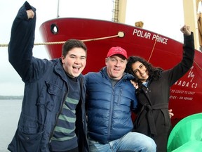 Founder and expedition leader Geoff Green with youth ambassadors Andrew Kenney, 18, and Dhilal Ahlaboob, 20. Julie Oliver/Postmedia