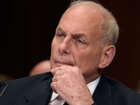 In this Thursday, May 25, 2017, file photo, Homeland Security Secretary John Kelly listens on Capitol Hill in Washington, while testifying before a Senate Appropriations subcommittee on FY'18 budget. (AP Photo/Susan Walsh, File)