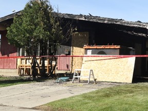 A home on 91 Avenue and 99 Street was one of two residences to burn in fire early Sunday morning in the Highland Square area, pictured here on Sunday May 28, 2017 in Grande Prairie, Alta. Kevin Hampson/Daily Herald-Tribune