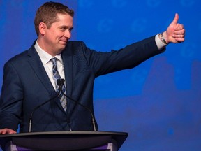 Andrew Scheer, newly elected leader of the Conservative Party of Canada, addresses the party's convention in Toronto, Ontario, May 27, 2017. (GEOFF ROBINS/AFP/Getty Images)