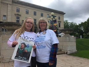Deb Woodhouse (left) and Marcheta Tanner were the featured speakers as the Manitoba Organization of Victim Assistance held its annual Walk for Remembrance of Victims of Homicide on Sunday, May 28, 2017, at the Manitoba Legislative Building in Winnipeg. The Walk, which began at The Forks and included a symbolic balloon release, was held in conjunction with the National Victims of Crime Week. Woodhouse’s son Stephen Dodge was murdered in 2011 while Tanner’s son Trevor was killed in 2004. JASON FRIESEN/Winnipeg Sun/Postmedia Network