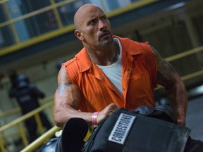 This image released by Universal Pictures shows Dwayne Johnson in "The Fate of the Furious." (Universal Pictures via AP)