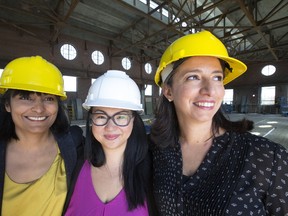 Viviana Kohon, Caitie Yue and Namita Tandon-Walsh are restoring a Toronto Junction area art deco building into an event space. (STAN BEHAL/TORONTO SUN)