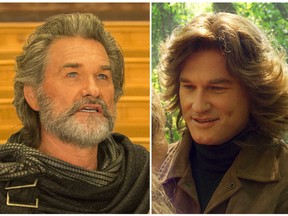 This combination of images released by Disney-Marvel shows Kurt Russell portraying Ego in scenes from, "Guardians Of The Galaxy Vol. 2." A company called Lola Visual Effects is responsible for post-production visual effects which show characters as their younger selves. (Chuck Zlotnick/Disney-Marvel via AP)