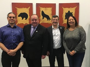 Submitted photo
The federal government has announced nearly $68,000 in funding for the Mohawks of the Bay of Quinte. On hand for Monday’s announcement were CAO David Soulier, Chief Don Maracle, Hastings-Lennox and Addington MP Mike Bosio and director of community services Lisa Maracle.