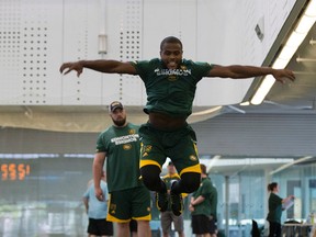 Edmonton Eskimos  Vidal Hazelton takes part in physical testing at the Commonwealth Recreation Centre Field House on May 27, 2017, in Edmonton.