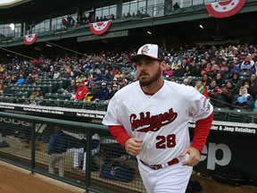 Winnipeg Goldeyes 1B Shawn Pleffner comes out of the dugout during team announcements prior to American Association action against the Sioux Falls Canaries at Shaw Park in Winnipeg on Mon., May 29, 2017. Kevin King/Winnipeg Sun/Postmedia Network