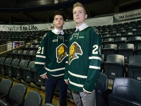 London Knights announced the signings of first- and second-round picks Lucas Rowe and Andrew Perrott Tuesday at Budweiser Gardens. (MORRIS LAMONT, The London Free Press)