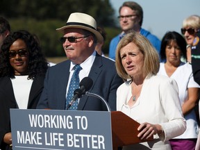 Alberta Premier Rachel Notley speaks during a press conference near Ellerslie Road and 127 Street to announce Edmonton's new hospital project in Edmonton on Tuesday, May 30, 2017. Codie McLachlan/Postmedia