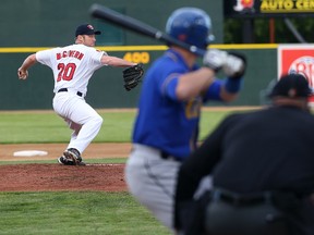 Winnipeg Goldeyes starter Kevin McGovern delivers a pitch against the Sioux Falls Canaries at Shaw Park last night. (Kevin King/Winnipeg Sun)