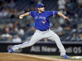 Pitcher Dominic Leone has been sent by the Toronto Blue Jays to triple-A Buffalo. (ELSA/Getty Images files)