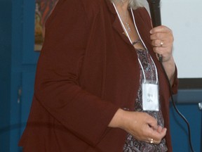 Dresden historian Marie Carter makes a presentation during a cemetery conservation workshop held at Uncle Tom's Cabin and Museum on May 27.