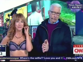 Kathy Griffin with CNN's Anderson Cooper during New Year's celebrations.