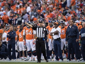 Dave Foxcroft officiates an NFL pre-season game in Denver in 2016. (Associated Press)