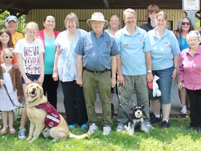 Huron Shores Lions Club members and participants of the Walk for Guide Dogs event gather for a group photo on Sunday May 28, 2017. (Ryan Berry/ Kincardine News and Lucknow Sentinel)