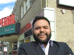 Ravi Srinivasan, executive director of the South Western International Film Festival, stands outside the Imperial Theatre on the festival's opening day in 2015. SWIFF will be returning in 2017 on Nov. 2-5, it was announced Wednesday. (File photo/Sarnia Observer)