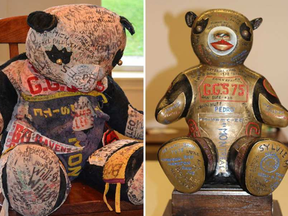 The original Pedro (left) versus the bronze panda that replaced the mascot in 1979.