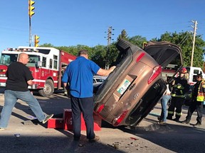 Eyewitness Dylan Moroz took this photo after a cyclist was critically injured Fermor Avenue at St. Mary's Road in Winnipeg on Wed., May 31, 2017. (Facebook)