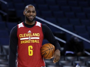 Cleveland Cavaliers' LeBron James holds a ball during a practice on May 31, 2017, in Oakland, Calif. (AP Photo/Marcio Jose Sanchez)