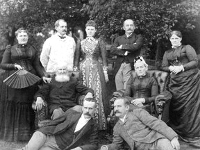 William Duncan Eberts (seated, left of centre) with family, circa 1885, at 'Riverside', 435 King St. West. The house still stands.