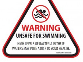 An unsafe for bathing warning sign.