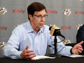 In this May 18, 2016, file photo, Nashville Predators general manager David Poile answers questions during a news conference in Nashville, Tenn. (AP Photo/Mark Humphrey, File)
