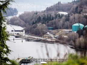 Kinder Morgan facility from the Burrard inlet in Burnaby B.C.