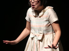 Sachie Mikawa stars in Fish Saw, a story of family history told through the eyes of a giant talking fish. It is playing at the Grand Theatre?s McManus Stage as part of the Fringe Festival. (Mike Hensen/The London Free Press)