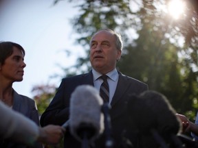 B.C. Green party leader Andrew Weaver is joined by elected party member Sonia Furstenau to speak to media in the rose garden following election results in Victoria, B.C., on Wednesday, May 14, 2017. British Columbia entered a new stage of political uncertainty Wednesday as the final vote count from an election held more than two weeks ago confirmed the province's first minority government in 65 years. But with the balance of power firmly in his grasp, Green Leader Andrew Weaver indicated he wants to end the confusion that has gripped the province since May 9 by trying to reach a deal with either the Liberals or the NDP on a minority government by next Wednesday. THE CANADIAN PRESS/Chad Hipolito