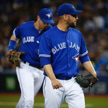 Toronto Blue Jays Marco Estrada P (25) walks off the field after giving up four runs in the first inning in Toronto, Ont. on Thursday June 1, 2017. Jack Boland/Toronto Sun/Postmedia Network