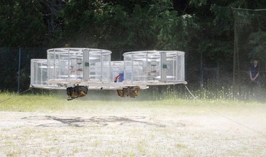 Cartivator's flying car model hovers on a former school ground in Toyota, central Japan, Saturday, June 3, 2017. (AP Photo/Koji Ueda)
