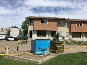 Police are investigating a stabbing and fire at 64 Avenue and 184 Street in Edmonton on June 3, 2017. (Clare Clancy/Edmonton Sun)