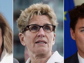 Alberta Premier Rachel Notley, Ontario Premier Kathleen Wynne, and Canadian Prime Minister Justin Trudeau. (Canadian Press Photos)